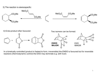 3) The reaction is stereospecfic:
MeO2C
CO2Me
CO2Me
CO2Me
MeO2C
CO2Me
CO2Me
CO2Me
9
 