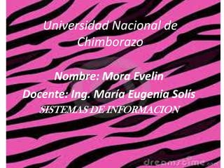 Universidad Nacional de
Chimborazo
Nombre: Mora Evelin
Docente: Ing. María Eugenia Solís
SISTEMAS DE INFORMACION

 