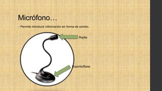 Micrófono…
 Permite introducir información en forma de sonido.
Soporte/Base
Rejilla
 