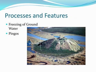 Processes and FeaturesFreezing of Ground WaterPingos50 m high500 m diameter