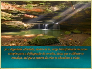 Se a dignidade ofendida, dentro de ti, surge transformada em aceso estopim para a deflagração da revolta, deixa que o silêncio te emudeça, até que a nuvem da crise te abandone a visão. 