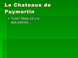 Le Chateaux de Puymartin Tuile? Mais s’il y a des pierres… 