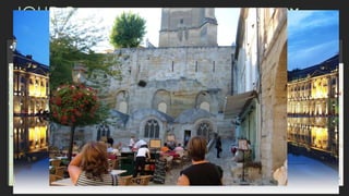 JOUR 5 SAINT EMILION - BORDEAUX
Notre journée…
08 :00 Petit-Déjeuner
09:00 Départ à SAINT-EMILION (1h)
Après le petit déjeuner départ à Saint-Emilion, avec ses vignobles constituent un site du
patrimoine mondial par l'UNESCO. On profit pour connaître un peu la ville dont elle a même
une église souterraine.
13 :00 Déjeuner
15 :00 Départ à BORDEAUX (50m)
 Visite Guidée
 Temps Libre
18 :00 Retour
21 :00 Dîner et logement à l’hôtel
 