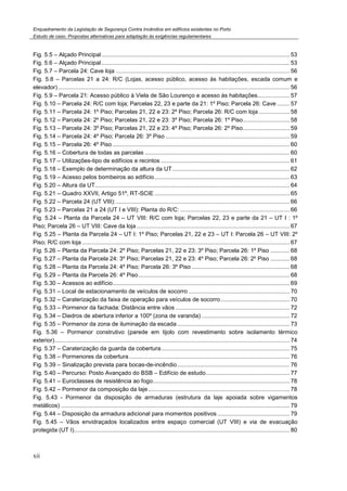 Enquadramento da Legislação de Segurança Contra Incêndios em edifícios existentes no Porto
Estudo de caso. Propostas alternativas para adaptação às exigências regulamentares
xii
Fig. 5.5 – Alçado Principal..................................................................................................................... 53
Fig. 5.6 – Alçado Principal..................................................................................................................... 53
Fig. 5.7 – Parcela 24: Cave loja ............................................................................................................ 56
Fig. 5.8 – Parcelas 21 a 24: R/C (Lojas, acesso público, acesso às habitações, escada comum e
elevador)................................................................................................................................................ 56
Fig. 5.9 – Parcela 21: Acesso público à Viela de São Lourenço e acesso às habitações.................... 57
Fig. 5.10 – Parcela 24: R/C com loja; Parcelas 22, 23 e parte da 21: 1º Piso; Parcela 26: Cave ........ 57
Fig. 5.11 – Parcela 24: 1º Piso; Parcelas 21, 22 e 23: 2º Piso; Parcela 26: R/C com loja ................... 58
Fig. 5.12 – Parcela 24: 2º Piso; Parcelas 21, 22 e 23: 3º Piso; Parcela 26: 1º Piso............................. 58
Fig. 5.13 – Parcela 24: 3º Piso; Parcelas 21, 22 e 23: 4º Piso; Parcela 26: 2º Piso............................. 59
Fig. 5.14 – Parcela 24: 4º Piso; Parcela 26: 3º Piso ............................................................................. 59
Fig. 5.15 – Parcela 26: 4º Piso .............................................................................................................. 60
Fig. 5.16 – Cobertura de todas as parcelas .......................................................................................... 60
Fig. 5.17 – Utilizações-tipo de edifícios e recintos ................................................................................ 61
Fig. 5.18 – Exemplo de determinação da altura da UT......................................................................... 62
Fig. 5.19 – Acesso pelos bombeiros ao edifício.................................................................................... 63
Fig. 5.20 – Altura da UT......................................................................................................................... 64
Fig. 5.21 – Quadro XXVII, Artigo 51º, RT-SCIE .................................................................................... 65
Fig. 5.22 – Parcela 24 (UT VIII):............................................................................................................ 66
Fig. 5.23 – Parcelas 21 a 24 (UT I e VIII): Planta do R/C: .................................................................... 66
Fig. 5.24 – Planta da Parcela 24 – UT VIII: R/C com loja; Parcelas 22, 23 e parte da 21 – UT I : 1º
Piso; Parcela 26 – UT VIII: Cave da loja ............................................................................................... 67
Fig. 5.25 – Planta da Parcela 24 – UT I: 1º Piso; Parcelas 21, 22 e 23 – UT I: Parcela 26 – UT VIII: 2º
Piso; R/C com loja ................................................................................................................................. 67
Fig. 5.26 – Planta da Parcela 24: 2º Piso; Parcelas 21, 22 e 23: 3º Piso; Parcela 26: 1º Piso ............ 68
Fig. 5.27 – Planta da Parcela 24: 3º Piso; Parcelas 21, 22 e 23: 4º Piso; Parcela 26: 2º Piso ............ 68
Fig. 5.28 – Planta da Parcela 24: 4º Piso; Parcela 26: 3º Piso ............................................................. 68
Fig. 5.29 – Planta da Parcela 26: 4º Piso.............................................................................................. 68
Fig. 5.30 – Acessos ao edifício.............................................................................................................. 69
Fig. 5.31 – Local de estacionamento de veículos de socorro ............................................................... 70
Fig. 5.32 – Caraterização da faixa de operação para veículos de socorro........................................... 70
Fig. 5.33 – Pormenor da fachada: Distância entre vãos ....................................................................... 72
Fig. 5.34 – Diedros de abertura inferior a 100º (zona de varanda)....................................................... 72
Fig. 5.35 – Pormenor da zona de iluminação da escada...................................................................... 73
Fig. 5.36 – Pormenor construtivo (parede em tijolo com revestimento sobre isolamento térmico
exterior).................................................................................................................................................. 74
Fig. 5.37 – Caraterização da guarda da cobertura................................................................................ 75
Fig. 5.38 – Pormenores da cobertura.................................................................................................... 76
Fig. 5.39 – Sinalização prevista para bocas-de-incêndio...................................................................... 76
Fig. 5.40 – Percurso: Posto Avançado do BSB – Edifício de estudo.................................................... 77
Fig. 5.41 – Euroclasses de resistência ao fogo..................................................................................... 78
Fig. 5.42 – Pormenor da composição da laje........................................................................................ 78
Fig. 5.43 - Pormenor da disposição de armaduras (estrutura da laje apoiada sobre vigamentos
metálicos) .............................................................................................................................................. 79
Fig. 5.44 – Disposição da armadura adicional para momentos positivos ............................................. 79
Fig. 5.45 – Vãos envidraçados localizados entre espaço comercial (UT VIII) e via de evacuação
protegida (UT I)...................................................................................................................................... 80
 
