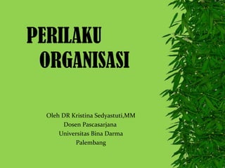 PERILAKU
ORGANISASI
Oleh DR Kristina Sedyastuti,MM
Dosen Pascasarjana
Universitas Bina Darma
Palembang

 