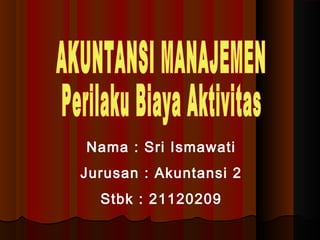 Nama : Sri Ismawati
Jurusan : Akuntansi 2
Stbk : 21120209
 