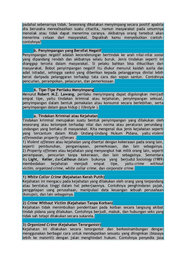 Bentuk bentuk penyimpangan sosial dalam keluarga dan masyarakat