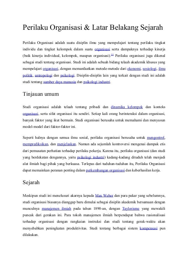 Perilaku Organisasi Amp Sejarah