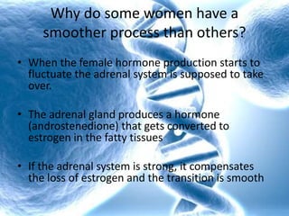Symptoms of Estrogen DeclineHot flashesVaginal drynessChanges in skin toneDepressionPoor concentration and memoryIrregular periodsHair loss and thinningPain and inflammationWeight gainDecreased memory and cognitive functionDysglycemia