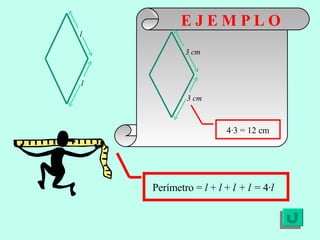 E J E M P L O Perímetro =  l  +  l  +  l + l =  4· l 4·3 = 12 cm l l 3 cm 3 cm 