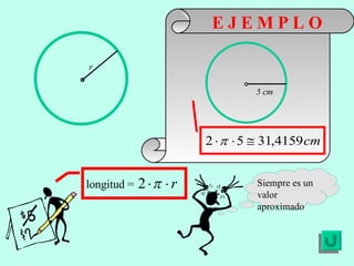 E J E M P L O longitud =  r 5 cm Siempre es un valor aproximado 