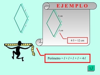 E J E M P L O Perímetro =  l  +  l  +  l + l =  4· l 4·3 = 12 cm l l 3 cm 3 cm 