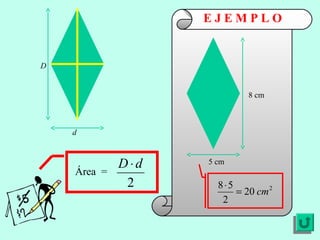 E J E M P L O
Área =
2
dD ⋅
2
20
2
58
cm=
⋅
D
d
8 cm
5 cm
 