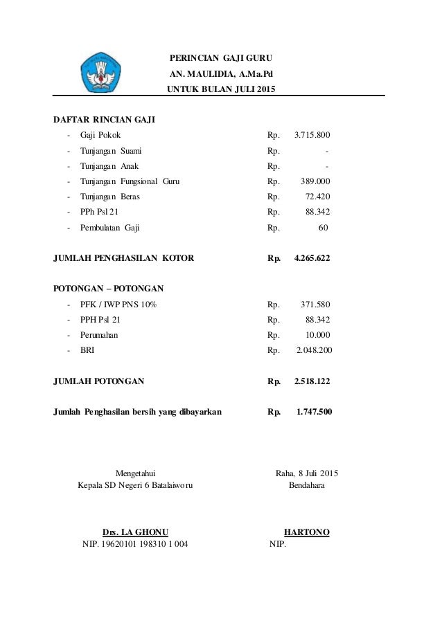 Perincian Gaji Guru Perincian Gaji Guru