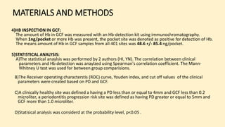 MATERIALS AND METHODS
4)HB INSPECTION IN GCF:
The amount of Hb in GCF was measured with an Hb-detection kit using immunoch...