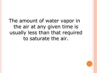 The amount of water vapor in the air at any given time is usually less than that required to saturate the air. 