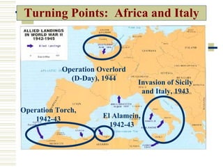 Turning Points: Africa and Italy



           Operation Overlord
             (D-Day), 1944
                                Invasion of Sicily
                                 and Italy, 1943

Operation Torch,
    1942-43           El Alamein,
                        1942-43
 