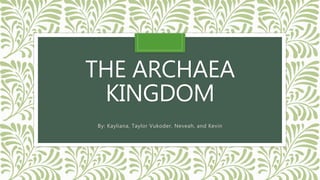 THE ARCHAEA
KINGDOM
By: Kayliana, Taylor Vukoder, Neveah, and Kevin
 