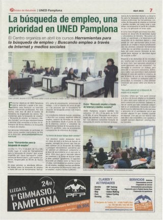 Entrevista cursos búsqueda de empleo de UNED en Periódico del estudiante y Unibertsitateko aldizkaria. Abril 2015