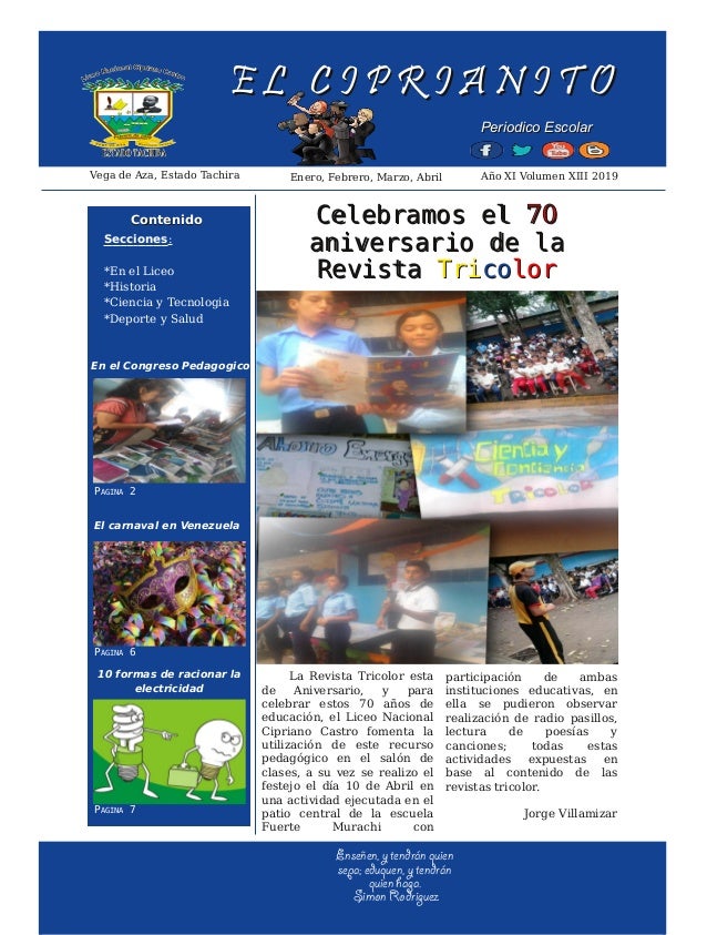 Periódico Escolar de Enero, Febrero, Marzo y Abril 2019