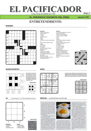 EL PERIÓDICO FAVORITO DEL PERÚ desde1760
ENTRETENIMIENTO
EL PACIFICADORLima, 04 de noviembre de 1780 PAG.7
 