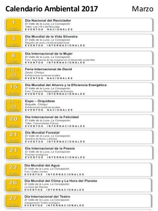 Calendario Ambiental 2017 Marzo
 