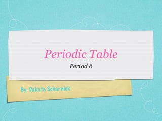 Periodic Table
                           Period 6



By: Da k o ta S ch a rn ic k
 