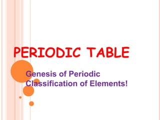 PERIODIC TABLE 
Genesis of Periodic 
Classification of Elements! 
 