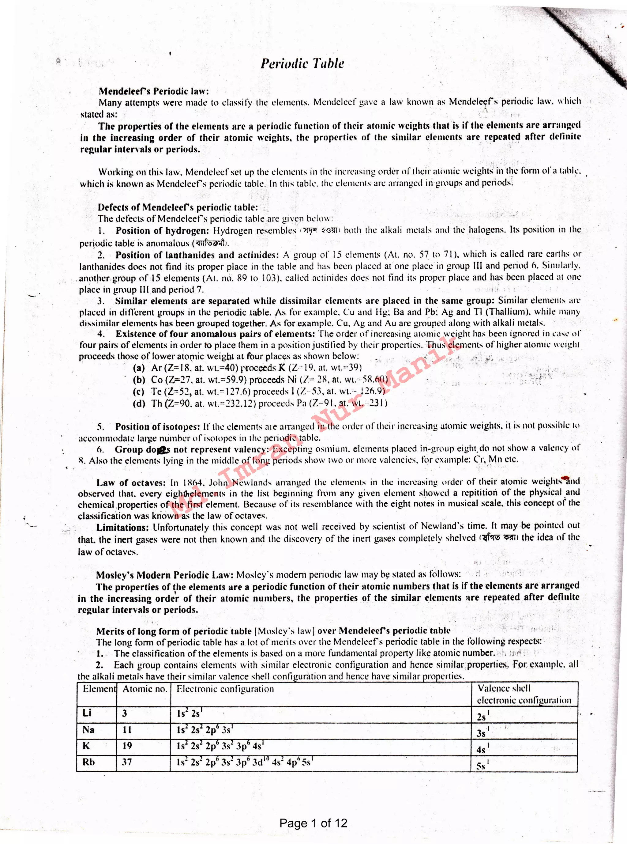 Periodic Table Classification Of Elements MANIK PDF Periodic table classification of elements manik pdf