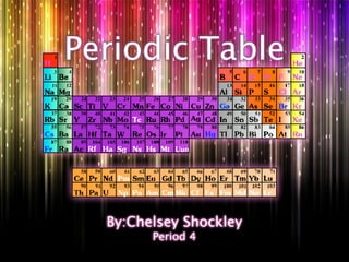 Periodic Table




  By:Chelsey Shockley
        Period 4
 