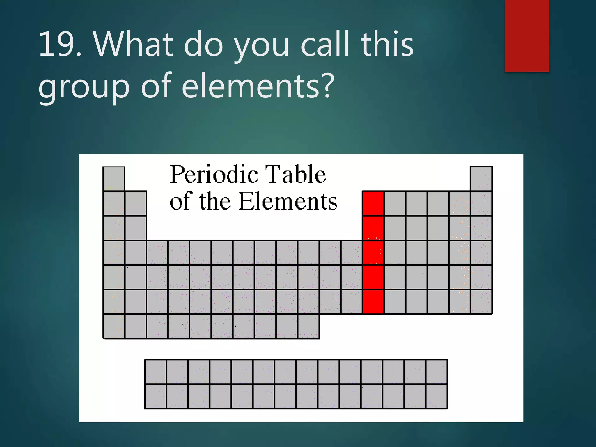 19. What do you call this
group of elements?
 