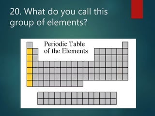 20. What do you call this
group of elements?
 