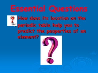 How does its location on the
periodic table help you to
predict the peoperties of an
element?
 