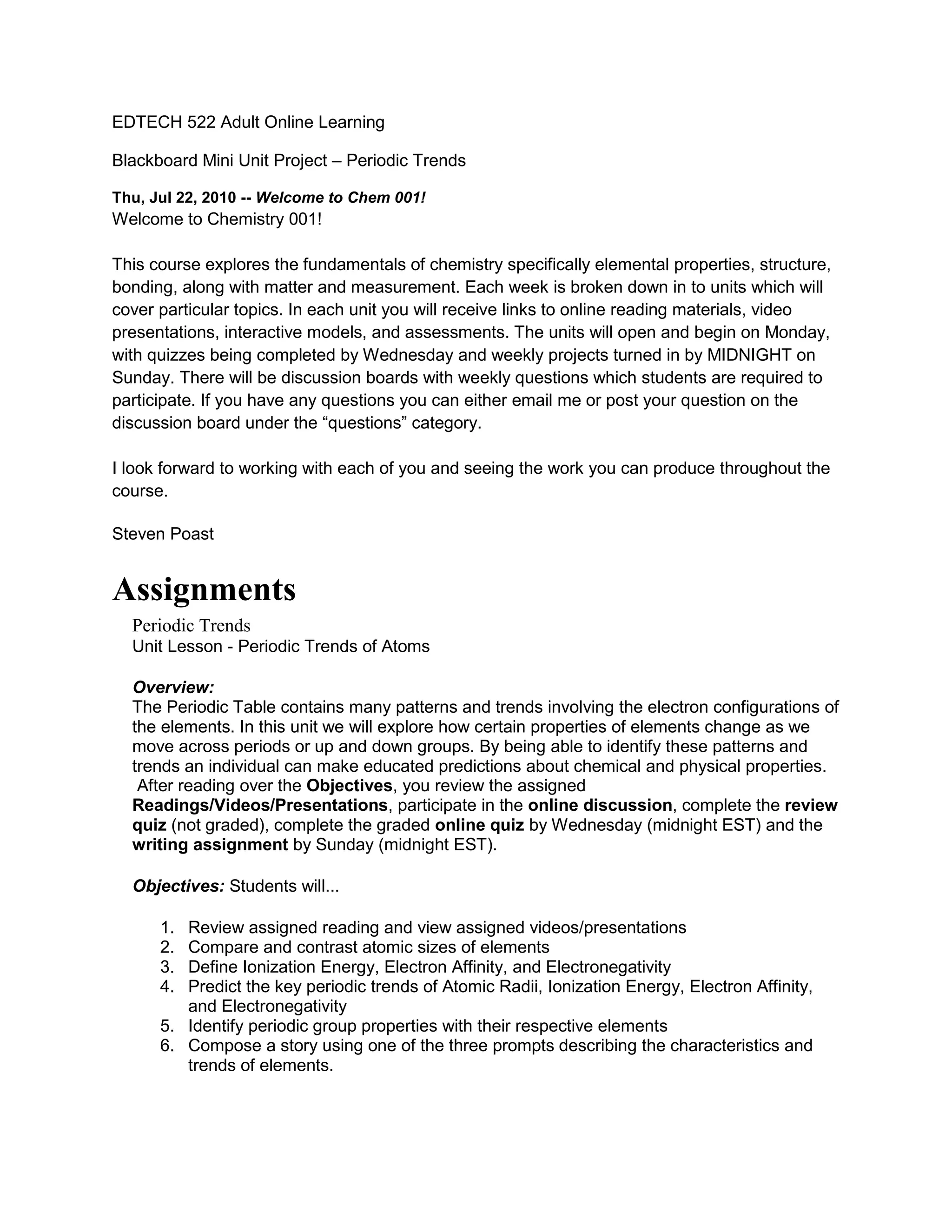Periodic trends course layout | PDF