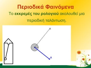 Περιοδικά Φαινόμενα Το  εκκρεμές του ρολογιού  ακολουθεί μια περιοδική ταλάντωση. 