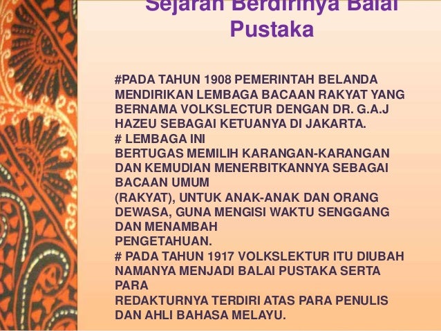 Periodisasi sastra angkatan balai pustaka