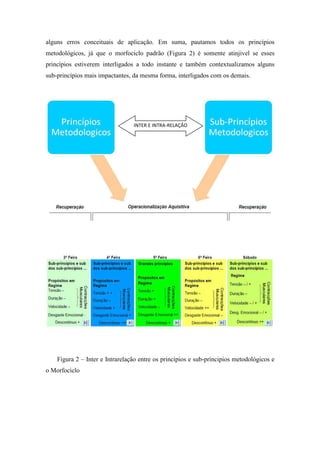 alguns erros conceituais de aplicação. Em suma, pautamos todos os princípios
metodológicos, já que o morfociclo padrão (Figura 2) é somente atinjivel se esses
princípios estiverem interligados a todo instante e também contextualizamos alguns
sub-princípios mais impactantes, da mesma forma, interligados com os demais.




                                 INTER E INTRA-RELAÇÃO
                                   DOSdos dosDD dos




    Figura 2 – Inter e Intrarelação entre os princípios e sub-príncipios metodológicos e
o Morfociclo
 