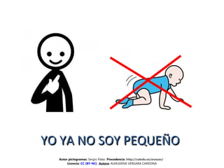 YO YA NO SOY PEQUEÑOYO YA NO SOY PEQUEÑO
Autor pictogramas: Sergio Palao Procedencia: http://catedu.es/arasaac/
Licencia: CC (BY-NC) Autora: ALMUDENA VERGARA CARDONA
 