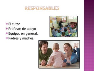 El tutor Profesor de apoyo Equipo, en general. Padres y madres.  