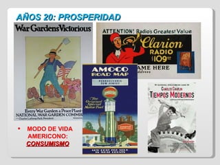 AÑOS 20: PROSPERIDAD MODO DE VIDA  AMERICONO:  CONSUMISMO 
