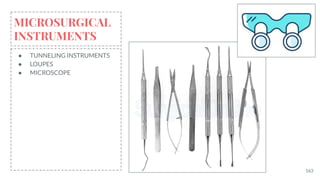 163
MICROSURGICAL
INSTRUMENTS
● TUNNELING INSTRUMENTS
● LOUPES
● MICROSCOPE
 
