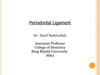 Periodontal Ligament Dr. Syed Sadatullah Assistant Professor College of Dentistry King Khalid University  Abha 