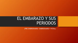 EL EMBARAZO Y SUS
PERIODOS
(PRE EMBRIONARIO- EMBRIONARIO Y FETAL)
 