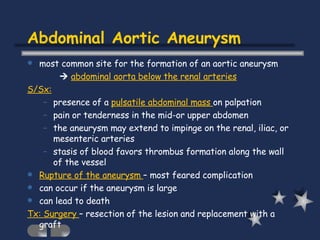 Abdominal Aortic Aneurysm <ul><li>most common site for the formation of an aortic aneurysm </li></ul><ul><li>   abdominal...