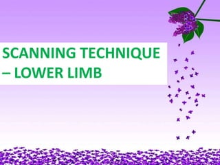 SCANNING TECHNIQUE
– LOWER LIMB
 