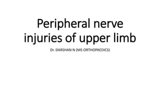 Peripheral nerve
injuries of upper limb
Dr. DARSHAN N (MS ORTHOPAEDICS)
 