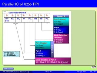 Parallel IO of 8255 PPI
Main Slide
Dr. Nilesh Bhaskarrao Bahadure () Unit - V July 26, 2021 14 / 34
 