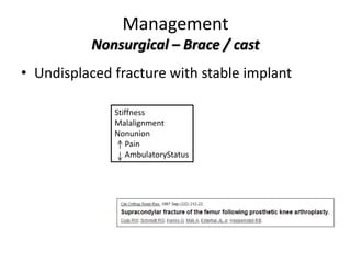Management
Nonsurgical – Brace / cast
• Undisplaced fracture with stable implant
Stiffness
Malalignment
Nonunion
Pain
AmbulatoryStatus
 