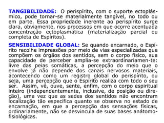 Na obra Perispírito, o professor Zalmino
Zimmermann (1931-2015), foi presidente
da ABRAME - Associação Brasileira, classifi-
ca o perispírito em 17 propriedades:
 