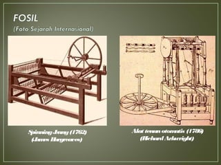 SpinningJenny(1762)
(James Hargreaves)
Alat tenunotomatis (1786)
(RichardArkwright)
 